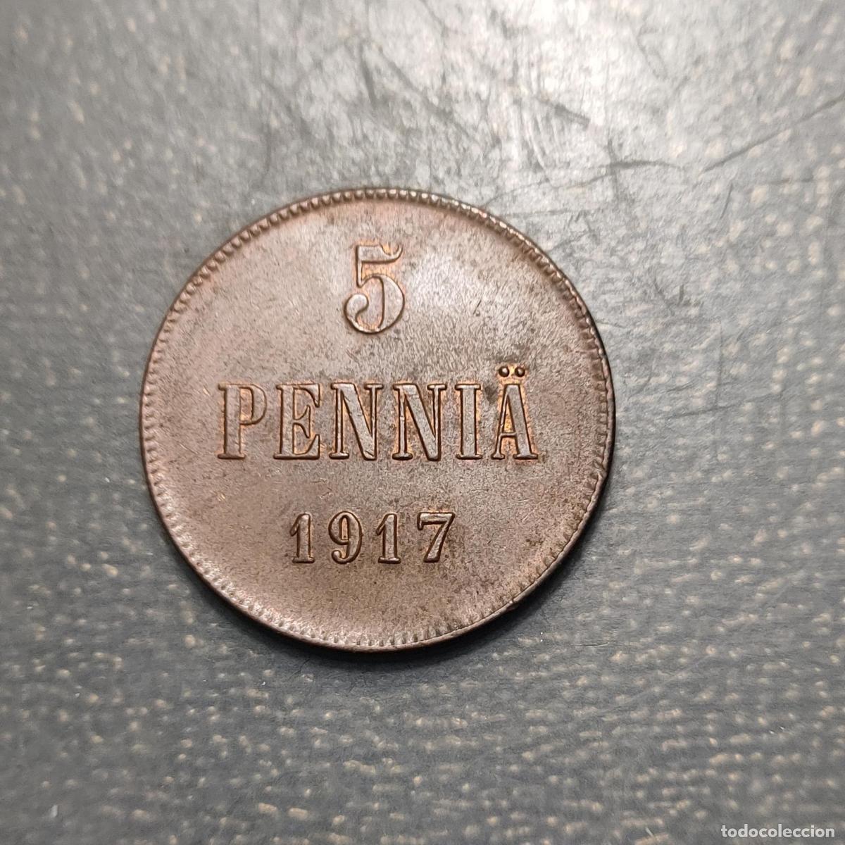Monedas antiguas de Europa: FINLANDIA FINLAND 5 PENNIA 1917 EBC BRILLO ORIGINAL
