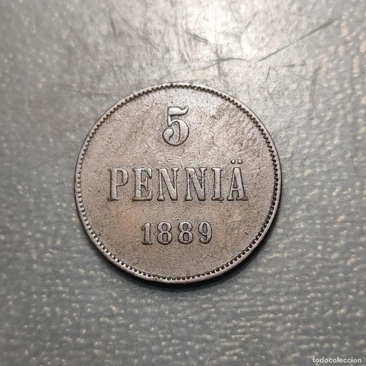Monedas antiguas de Europa: FINLANDIA RUSIA RUSSIAN FINLAND 5 PENNIA 1889 MBC