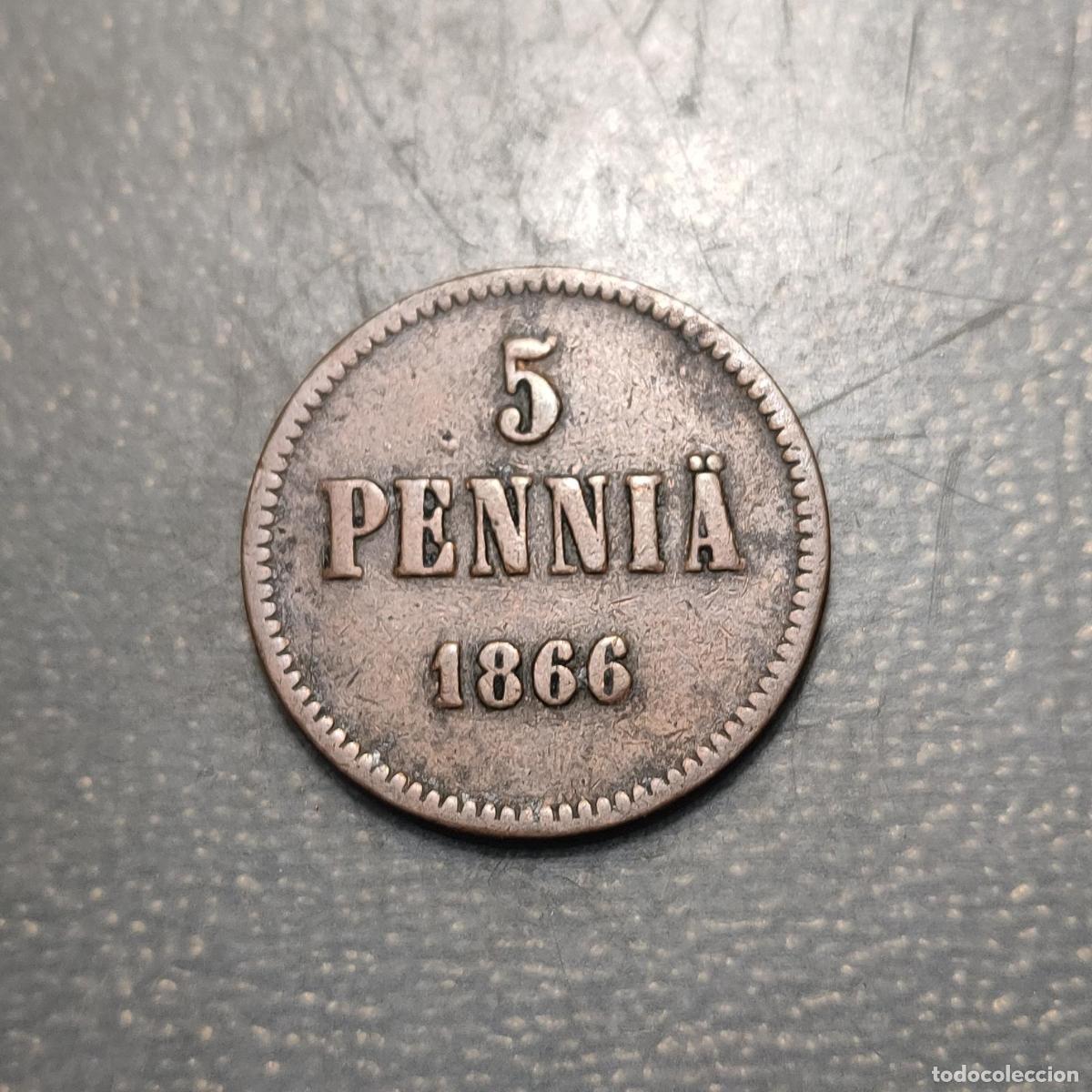 Monedas antiguas de Europa: FINLANDIA RUSIA RUSSIAN FINLAND 5 PENNIA 1866 MBC-