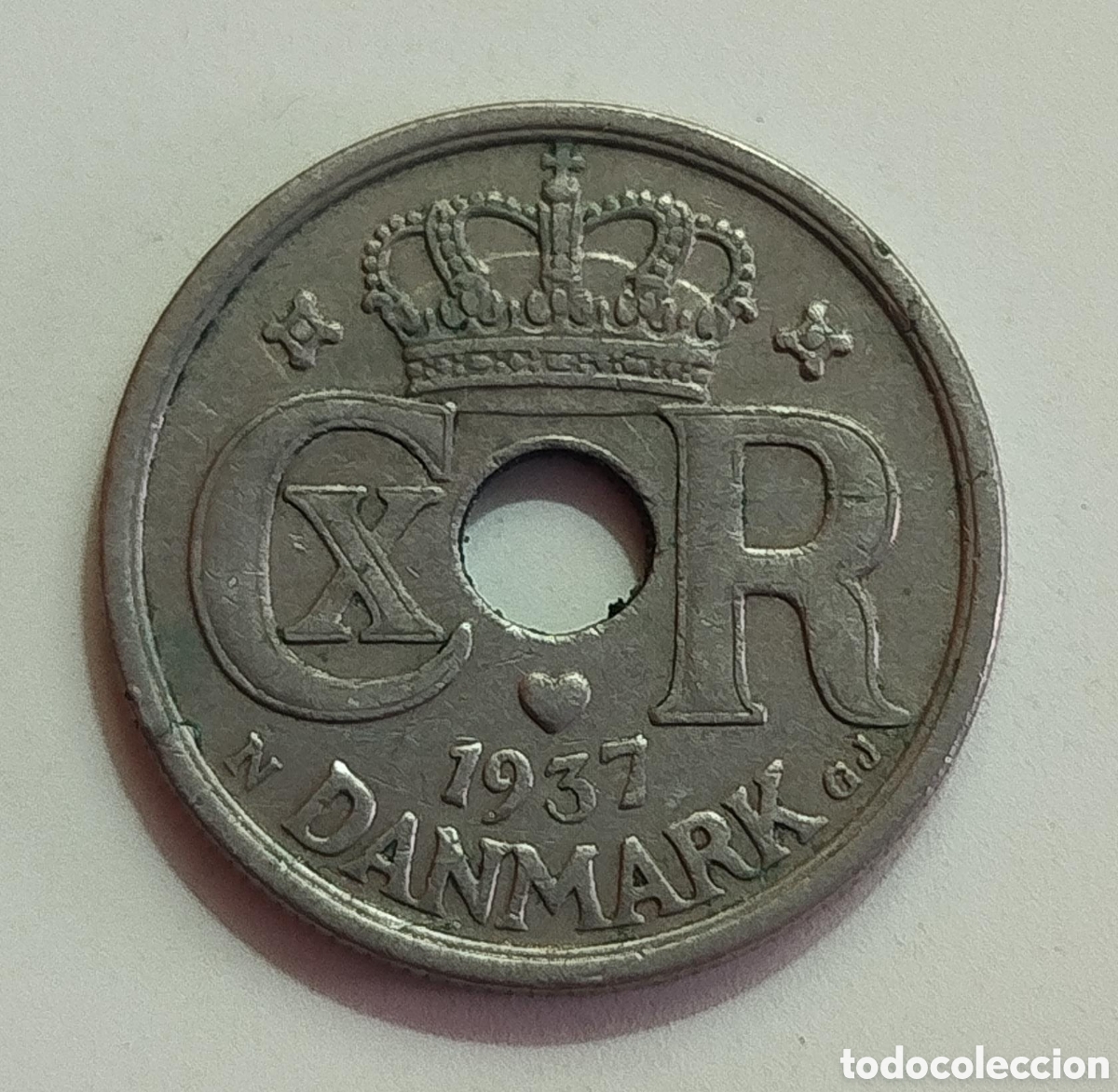 Monedas antiguas de Europa: Moneda 25 Ore Dinamarca 1937 - Foto 2