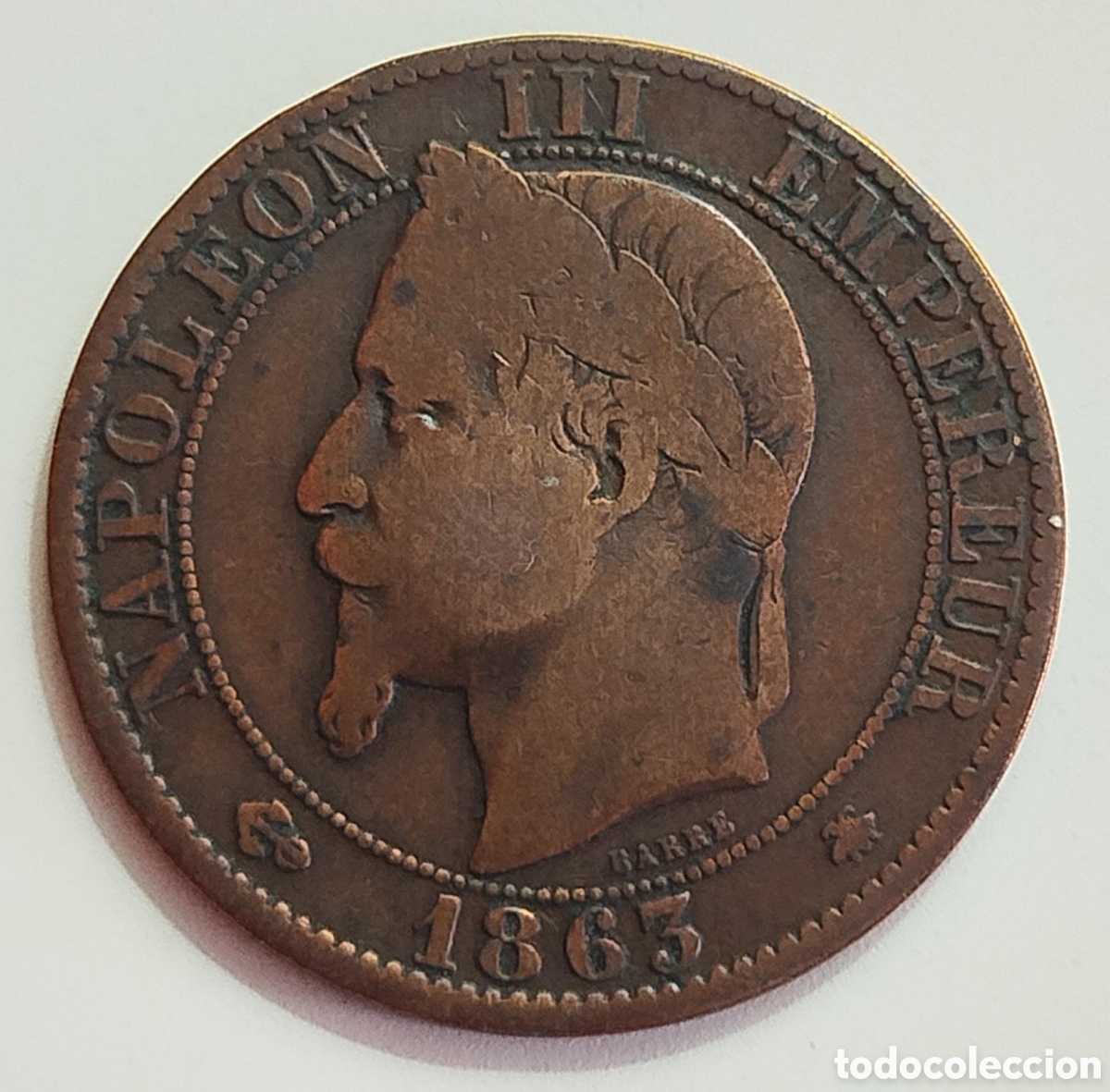 Monedas antiguas de Europa: Moneda 5 C&eacute;ntimos Francia 1863 Ceca Paris (A) Napole&oacute;n III