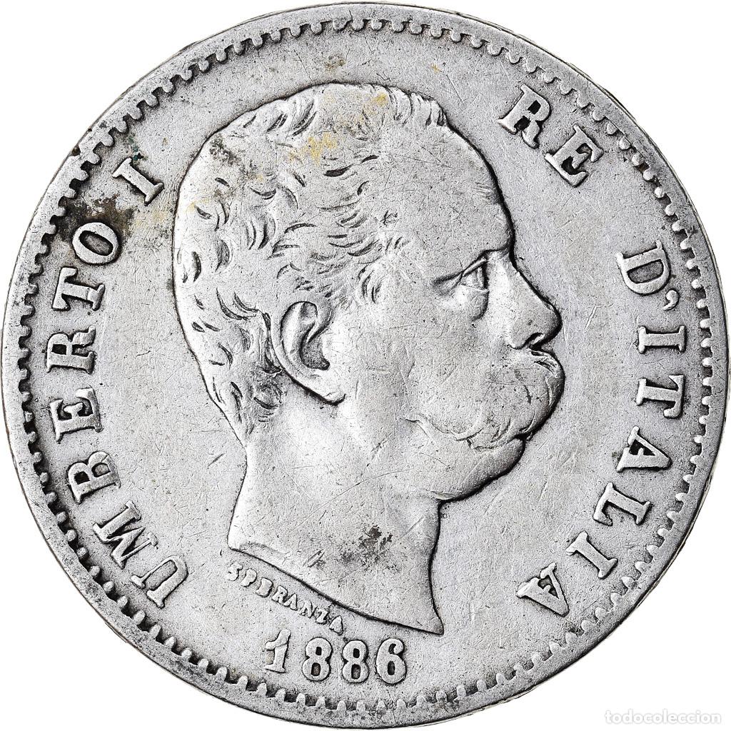 Monedas antiguas de Europa: [#903631] Moneda, Italia, Umberto I, Lira, 1886, Rome, BC, Plata, KM:24.1
