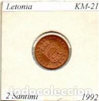 Monedas antiguas de Europa: LETONIA 1992, 2 SANTIMI, KM-21, SC;