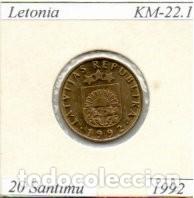 Monedas antiguas de Europa: LETONIA 1992,20 SANTIMU, KM-22.1, SC