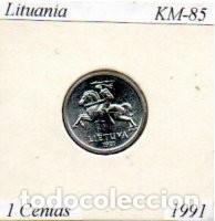 Monedas antiguas de Europa: LITUANIA 1991, 1 CENTAS, KM-85, SC