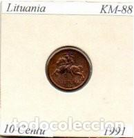 Monedas antiguas de Europa: LITUANIA 1991, 10 CENTU, KM-88, SC