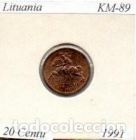 Monedas antiguas de Europa: LITUANIA 1991, 20 CENTU, KM-89, SC;