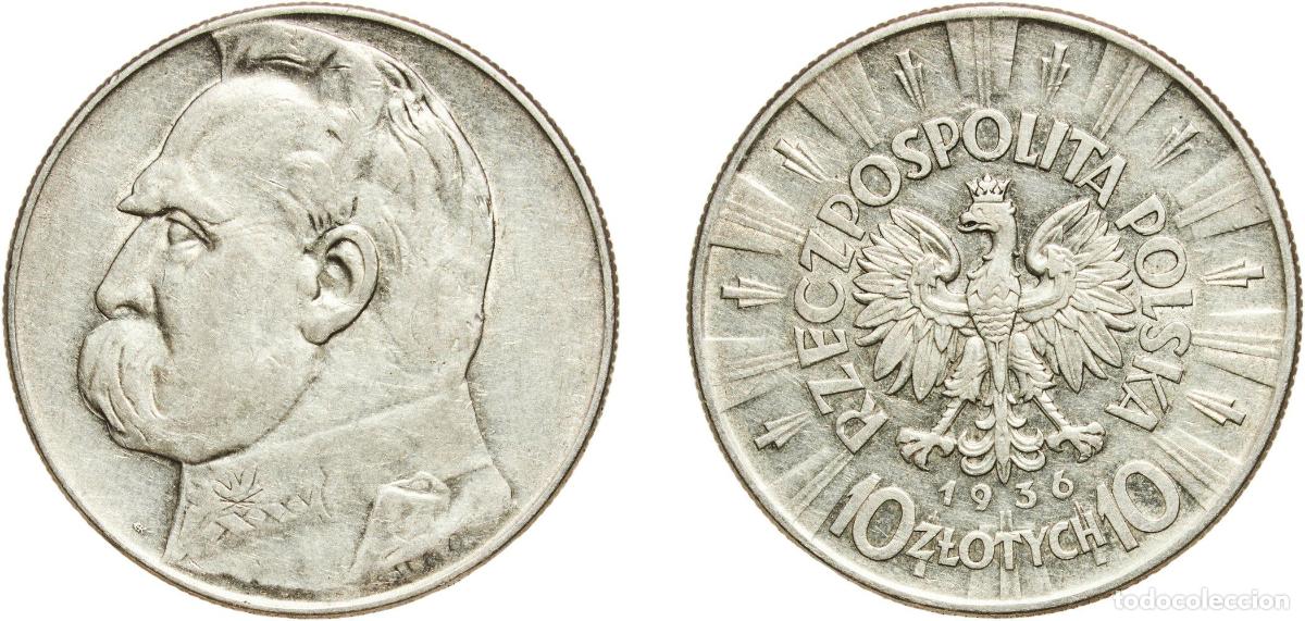 Monedas antiguas de Europa: Poland Second Republic 1936 10 Złotych (J&oacute;zef Piłsudski) Silver (.750) (2130000) 22g AU Y 29 Sch&ouml;n
