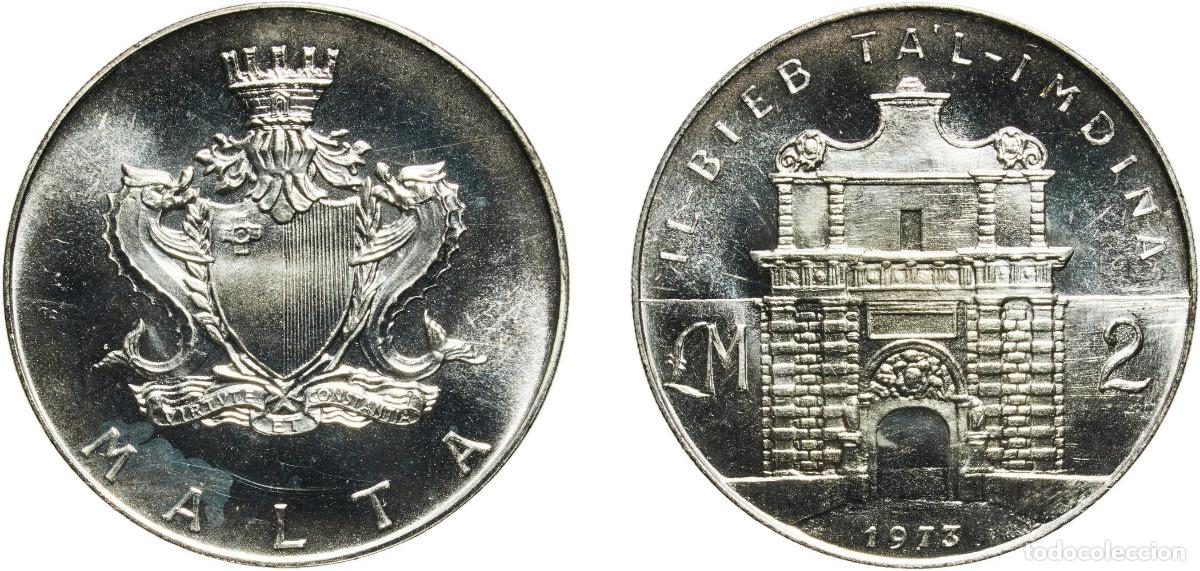 Monedas antiguas de Europa: Malta Constitutional Monarchy 1973 2 Liri (Ta'l-Imdina Gate) Silver (.987) Malta Mint (30000) 20.05