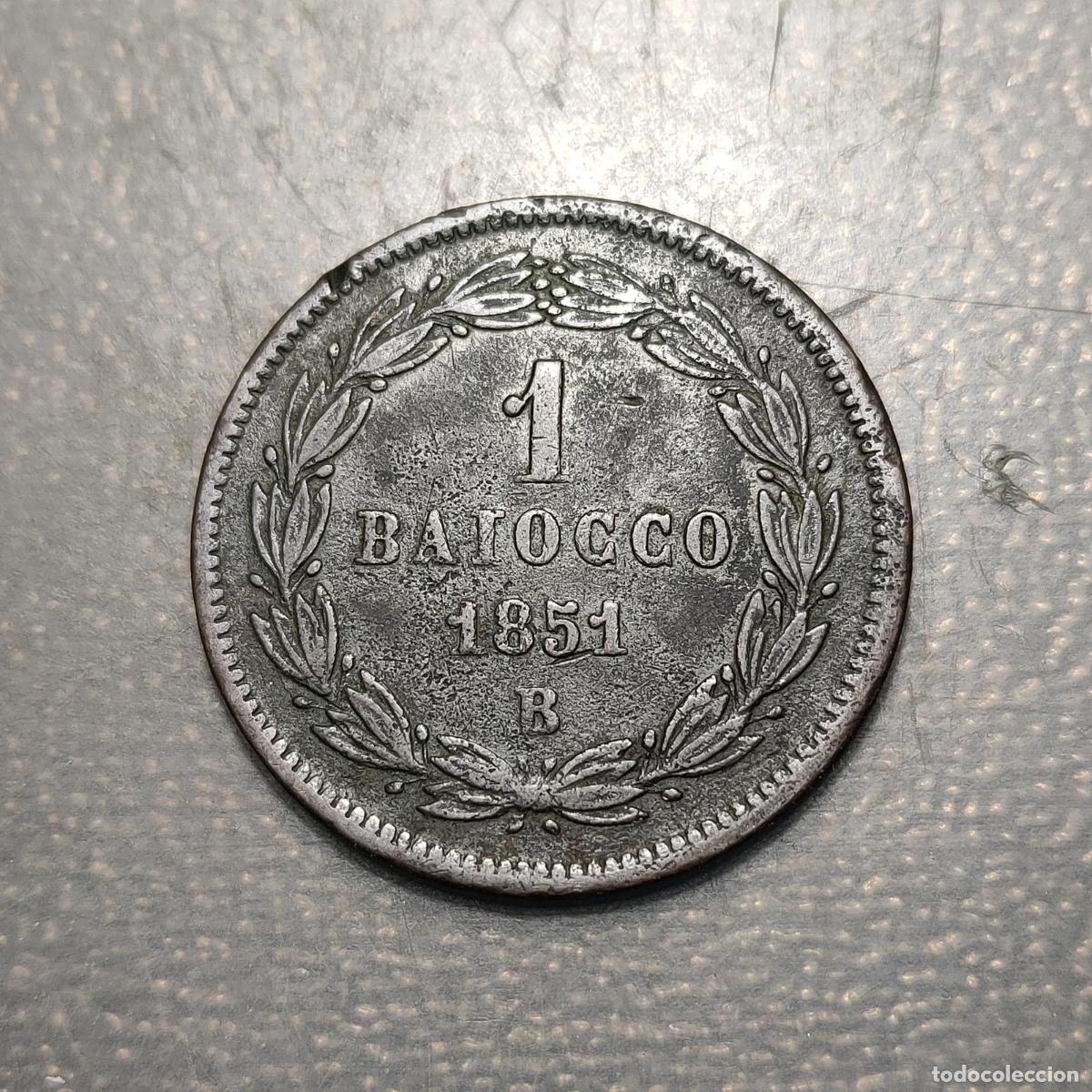 Monedas antiguas de Europa: ESTADO PONTIFICIO STATO PONTIFICIO PIO IX 1 BAIOCCO 1851 ANNO V MBC