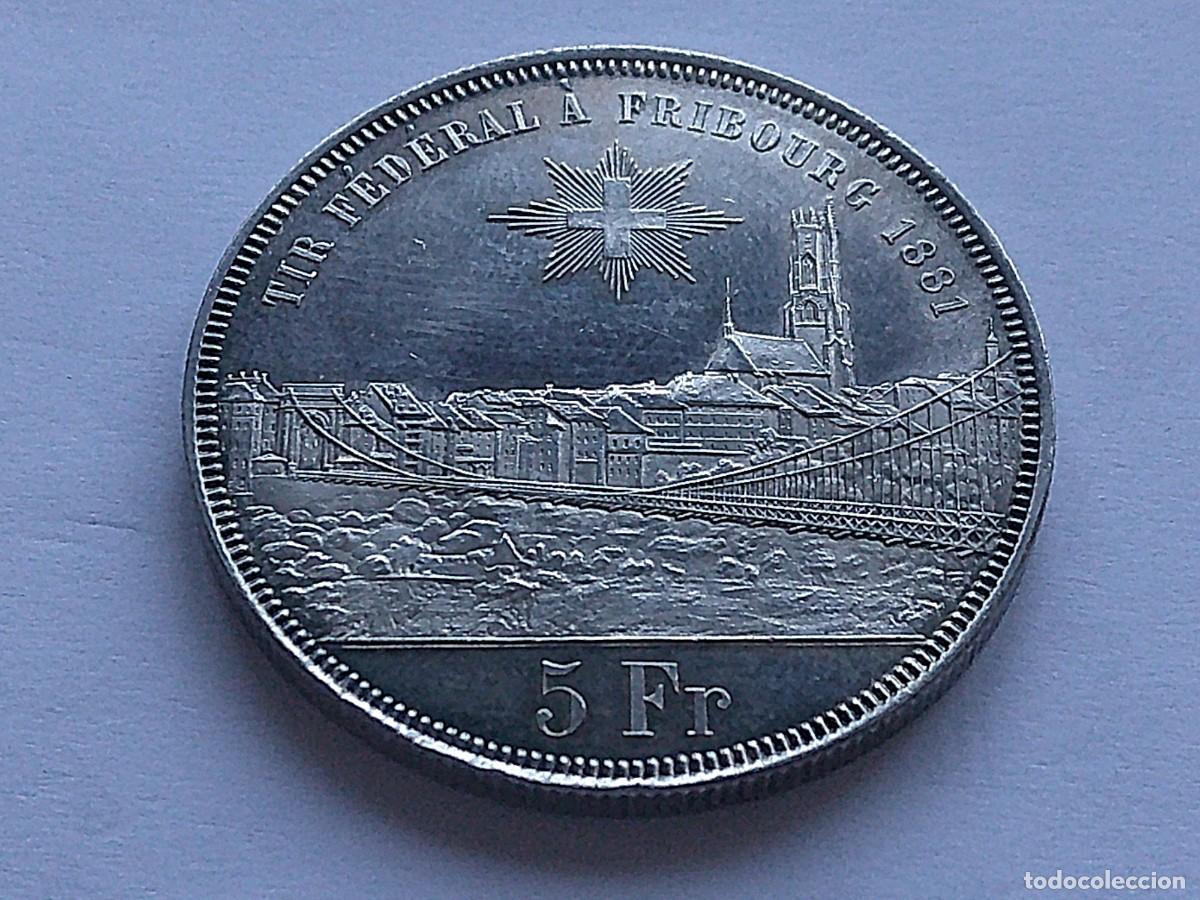 Monedas antiguas de Europa: Suiza Friburgo 5 francos de plata 1881. Brillo original. 7ec29