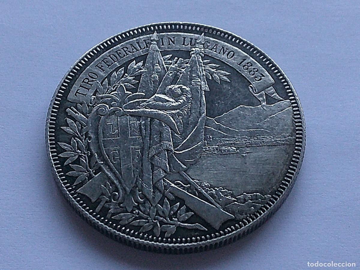 Monedas antiguas de Europa: Suiza Lugano 5 francos de plata 1883. Brillo original. 11ec29
