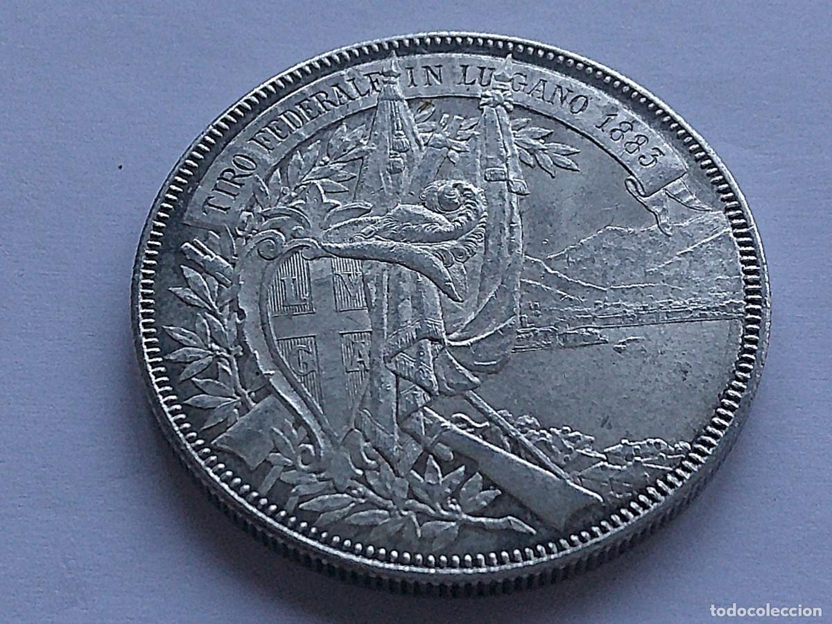 Monedas antiguas de Europa: Suiza Lugano 5 francos de plata 1883. Brillo original. 17ec29