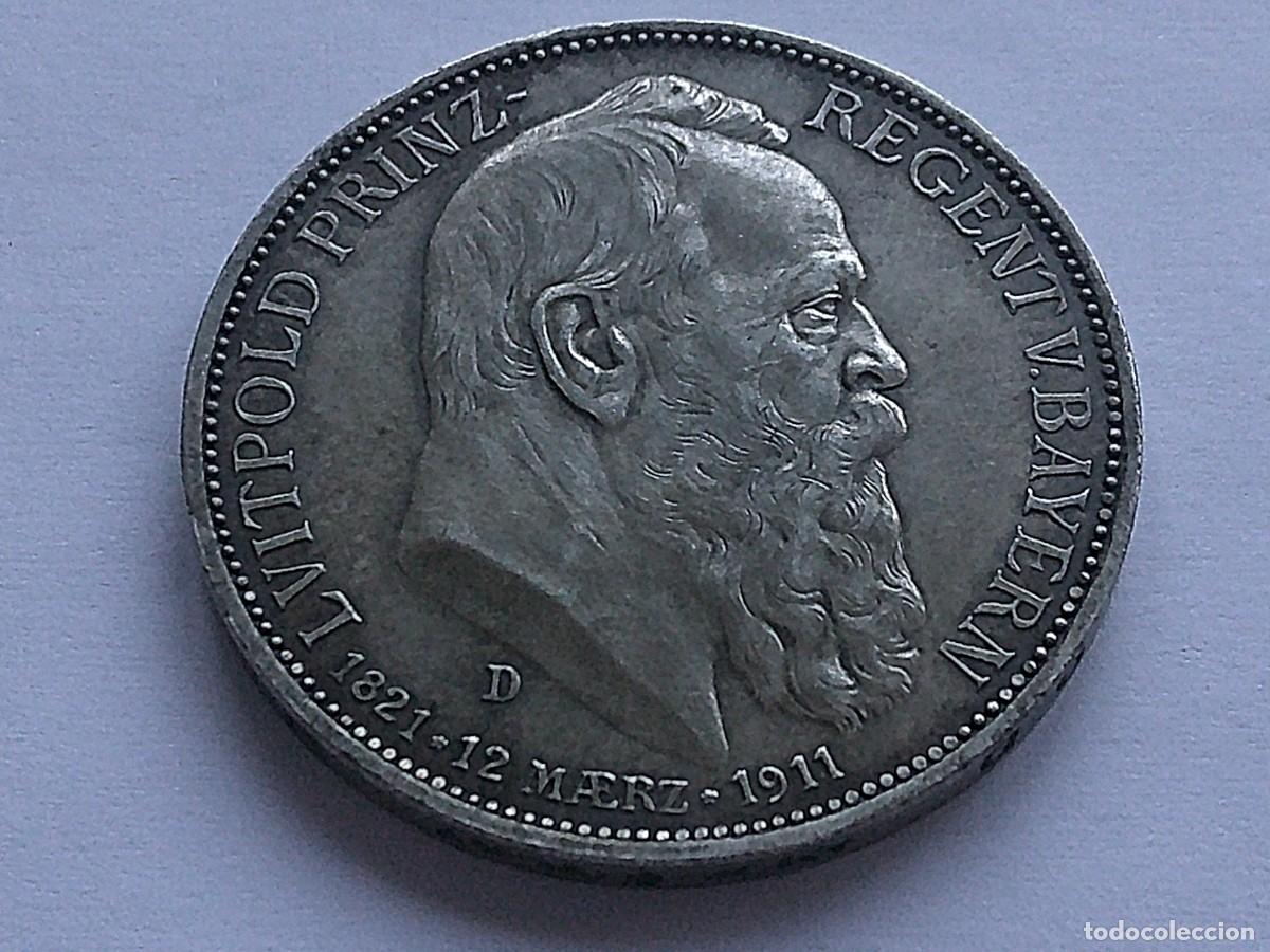 Monedas antiguas de Europa: Alemania Baviera Luitpold 3 marcos de plata 1911 D. 19ec29