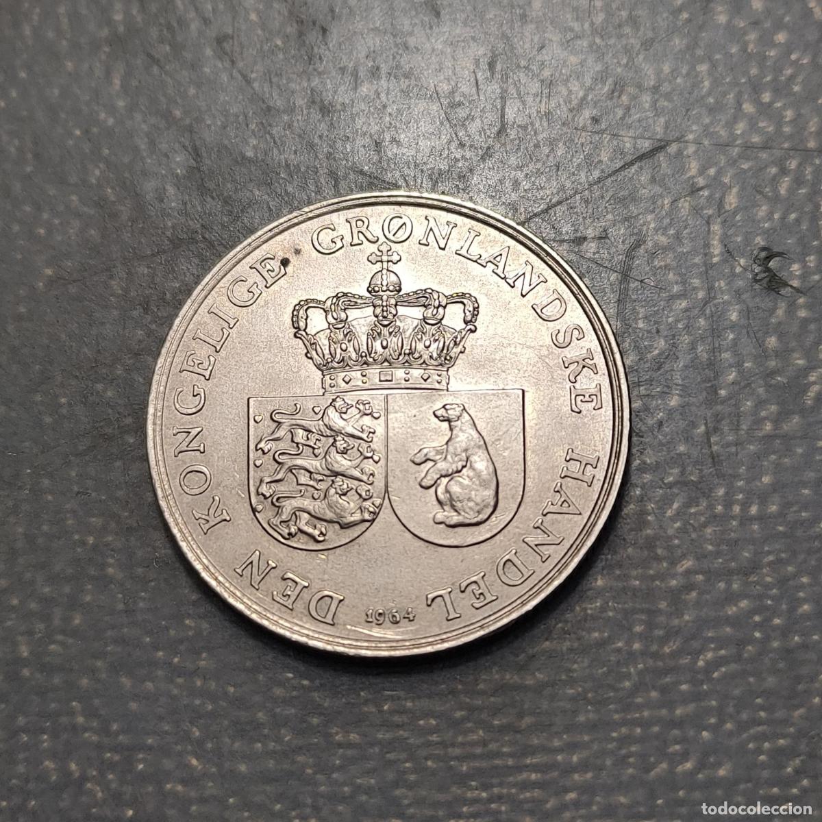Monedas antiguas de Europa: DINAMARCA DENMARK GROENLANDIA GREENLAND 1 KRONE 1964 EBC+