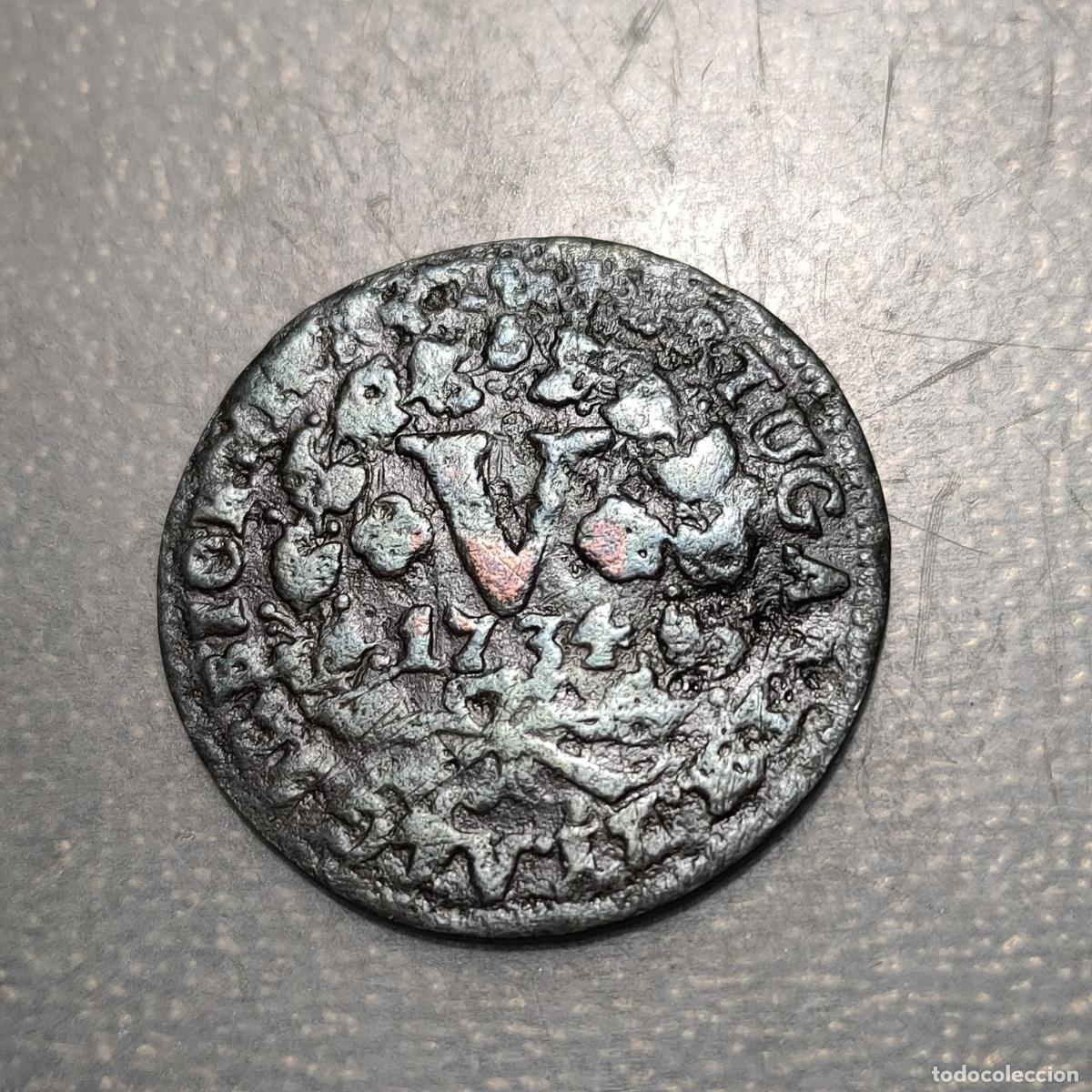 Monedas antiguas de Europa: PORTUGAL JOAO V 5 REIS 1734 BC/BC+