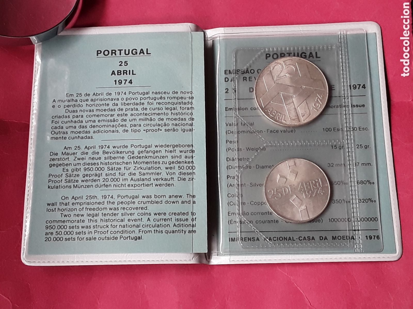 Monedas antiguas de Europa: PORTUGAL 100 y 250 ESCUDOS 1974 PLATA CARTERA