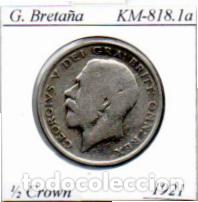 Monedas antiguas de Europa: GRAN BRETA&Ntilde;A 1921, 1-2 CROWN, KM-818.1a, AG, BC