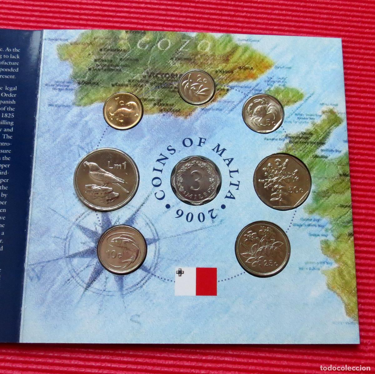 Monedas antiguas de Europa: Malta 1 2 5 10 25 50 cents 1 pound 3 mils 2006 folder