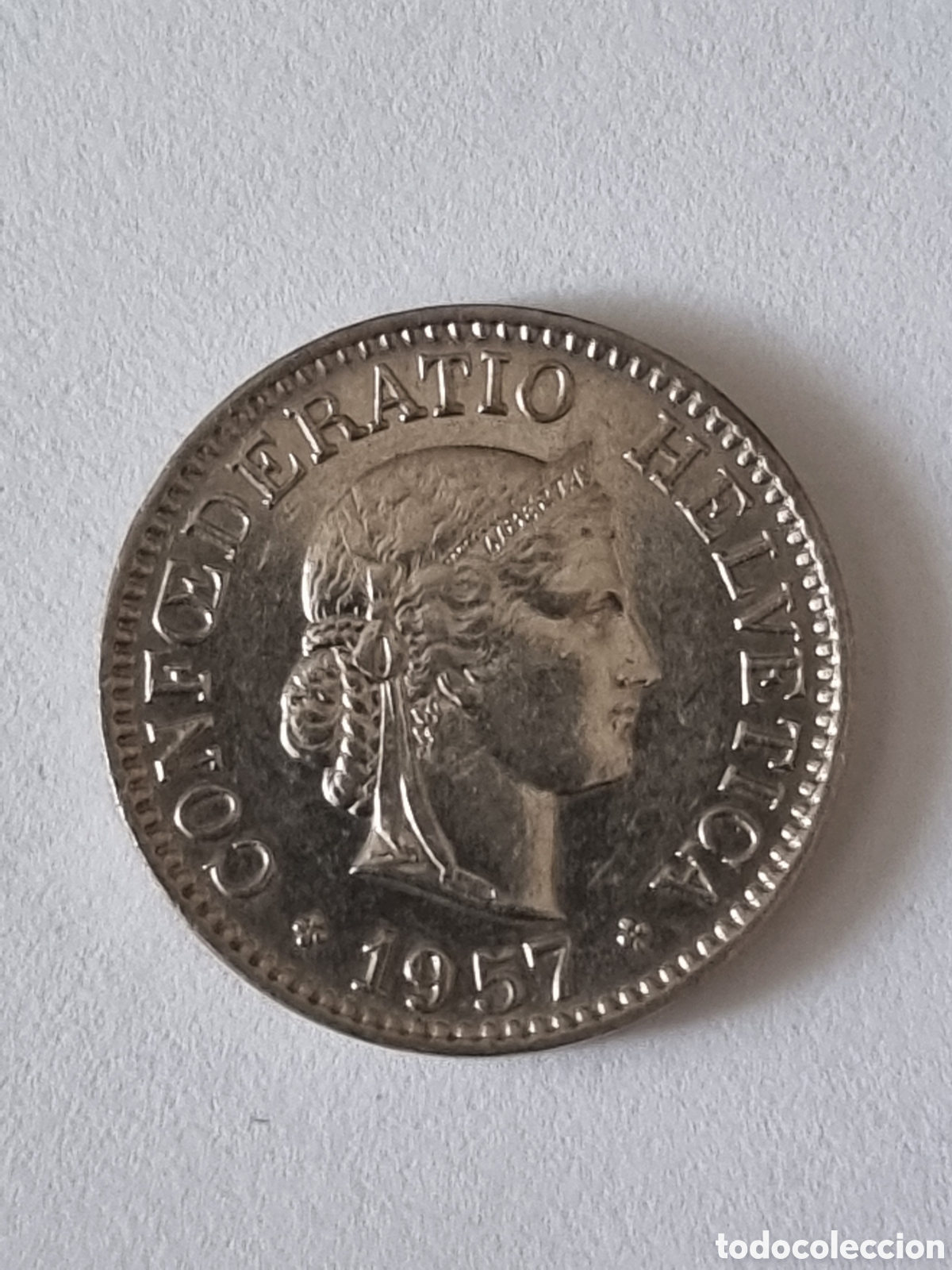 Monedas antiguas de Europa: Moneda suiza del a&ntilde;o 1957.