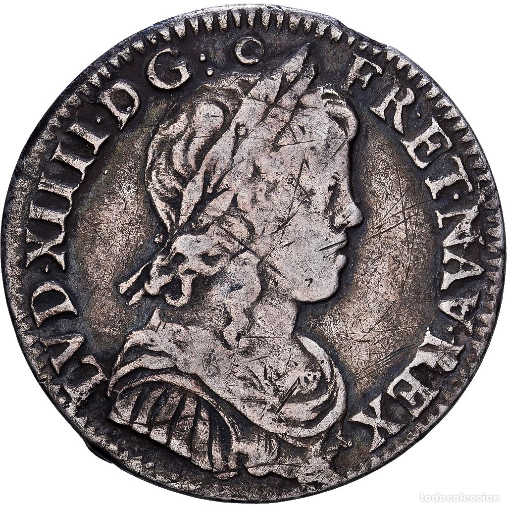 Monedas antiguas de Europa: [#1545784] Francia, Louis XIV, 1/4 &Eacute;cu &agrave; la m&egrave;che longue, 1651, Rennes, Plata, BC+