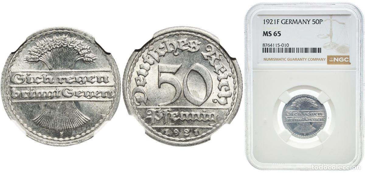 Monedas antiguas de Europa: Germany Weimar Republic 1921 F 50 Pfennig Aluminium Staatliche M&uuml;nze Baden-W&uuml;rttemberg Mint (469500