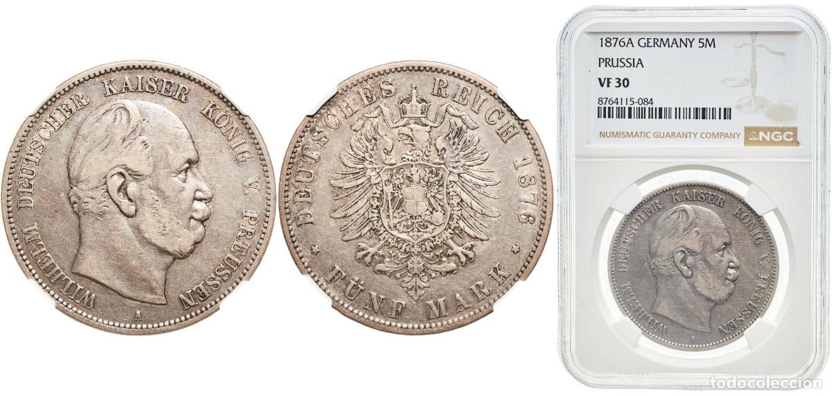 Monedas antiguas de Europa: Germany Kingdom of Prussia Second Empire 1876 A 5 Mark - Wilhelm I Silver (.900) (Ag 900, Cu 100) B