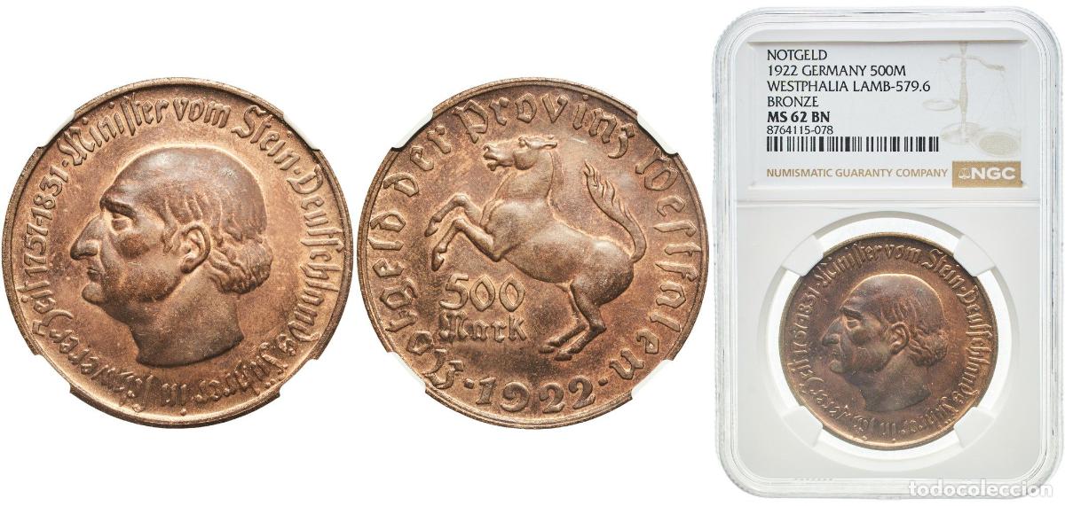 Monedas antiguas de Europa: Germany Prussian province of Westphalia Weimar Republic 1922 500 Mark - Westfalen (Freiherr vom Ste