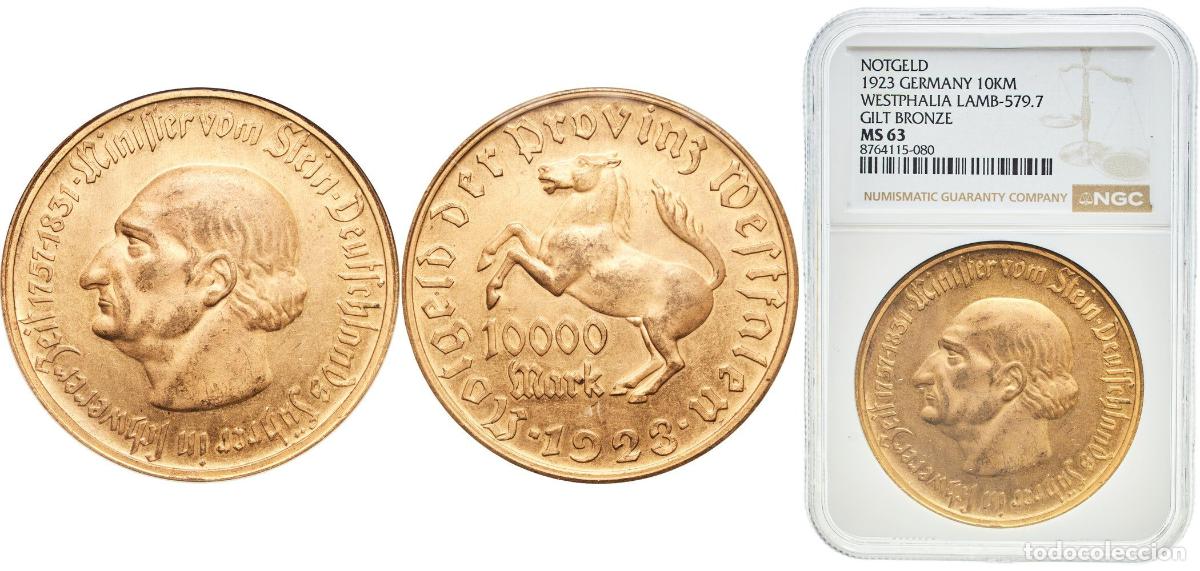 Monedas antiguas de Europa: Germany Prussian province of Westphalia Weimar Republic 1923 10 000 Mark - Westfalen (Freiherr vom