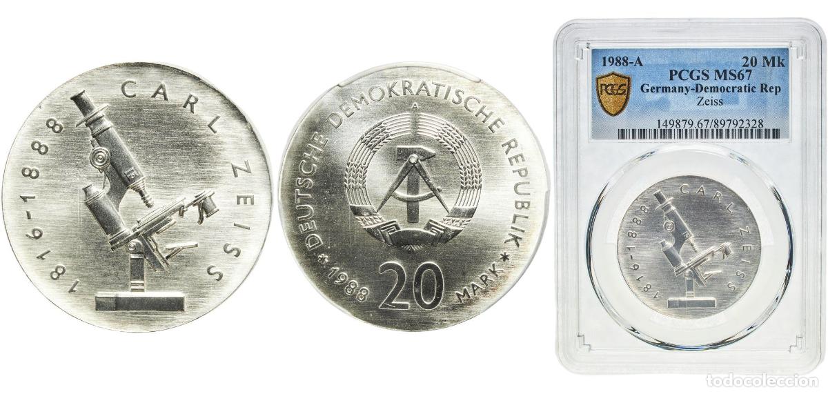 Monedas antiguas de Europa: Germany German Democratic Republic Democratic republic 1988 A 20 Mark (Carl Zeiss) Silver (.625) Be