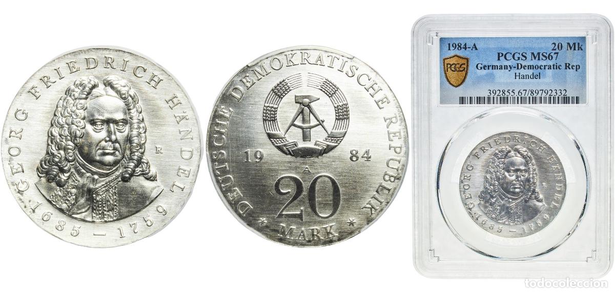 Monedas antiguas de Europa: Germany German Democratic Republic Democratic republic 1984 A 20 Mark (Georg Friedrich H&auml;ndel) Silv