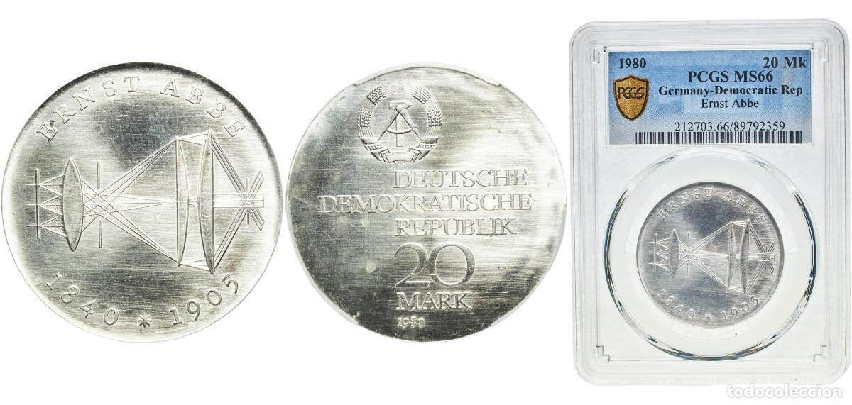Monedas antiguas de Europa: Germany German Democratic Republic Democratic republic 1980 20 Mark (Ernst Abbe) Silver (.500) (400