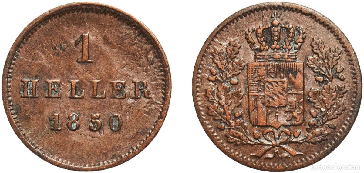 Monedas antiguas de Europa: Germany Kingdom of Bavaria German states 1850 1 Heller - Louis I / Maximilian II Copper Munich Mint