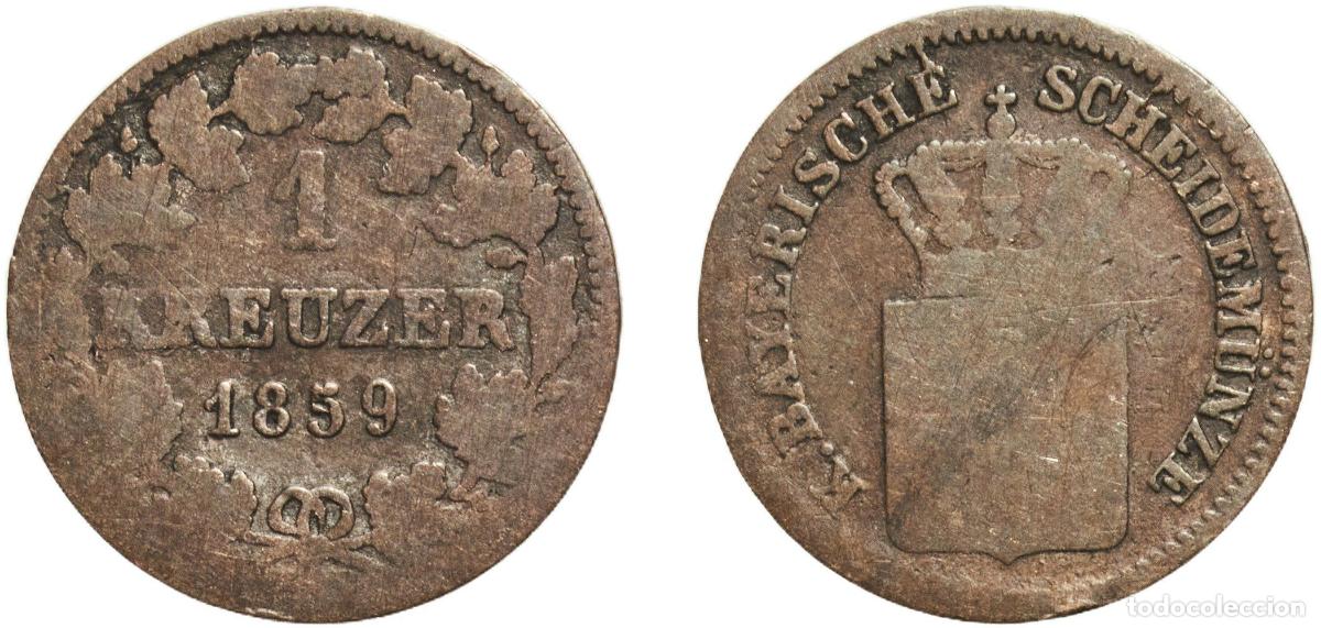Monedas antiguas de Europa: Germany Kingdom of Bavaria German states 1859 1 Kreuzer - Maximilian II Billon (.166 silver) Munich