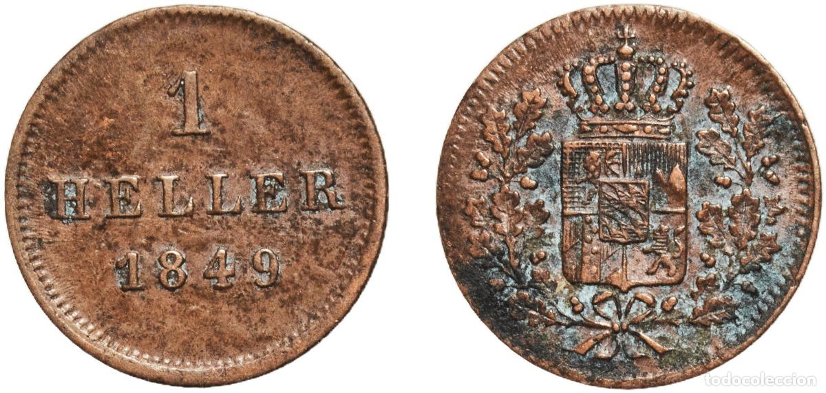 Monedas antiguas de Europa: Germany Kingdom of Bavaria German states 1849 1 Heller - Louis I / Maximilian II Copper Munich Mint