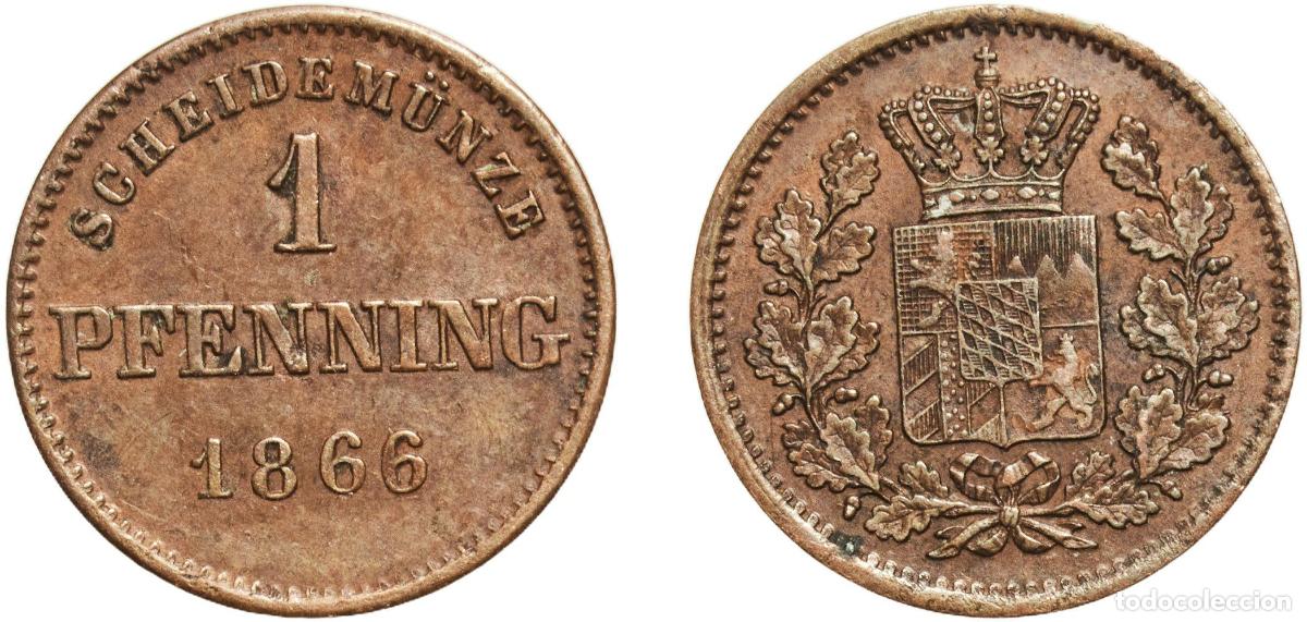 Monedas antiguas de Europa: Germany Kingdom of Bavaria German states 1866 1 Pfenning - Maximilian II Copper Munich Mint (148500