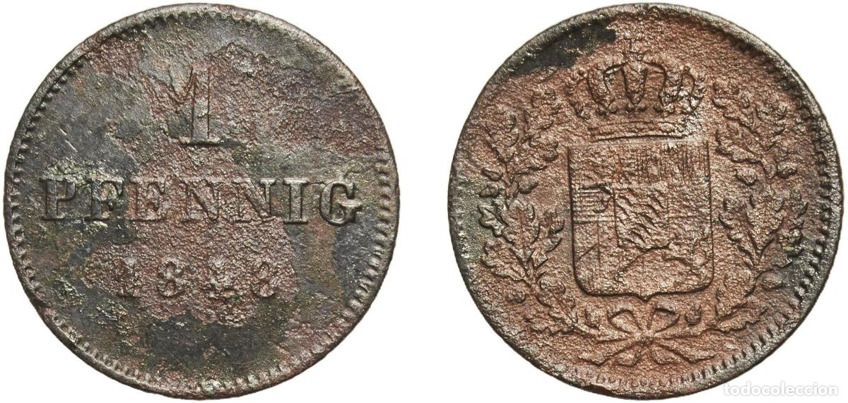 Monedas antiguas de Europa: Germany Kingdom of Bavaria German states 1848 1 Pfennig - Ludwig I / Maximillian II Copper Munich M