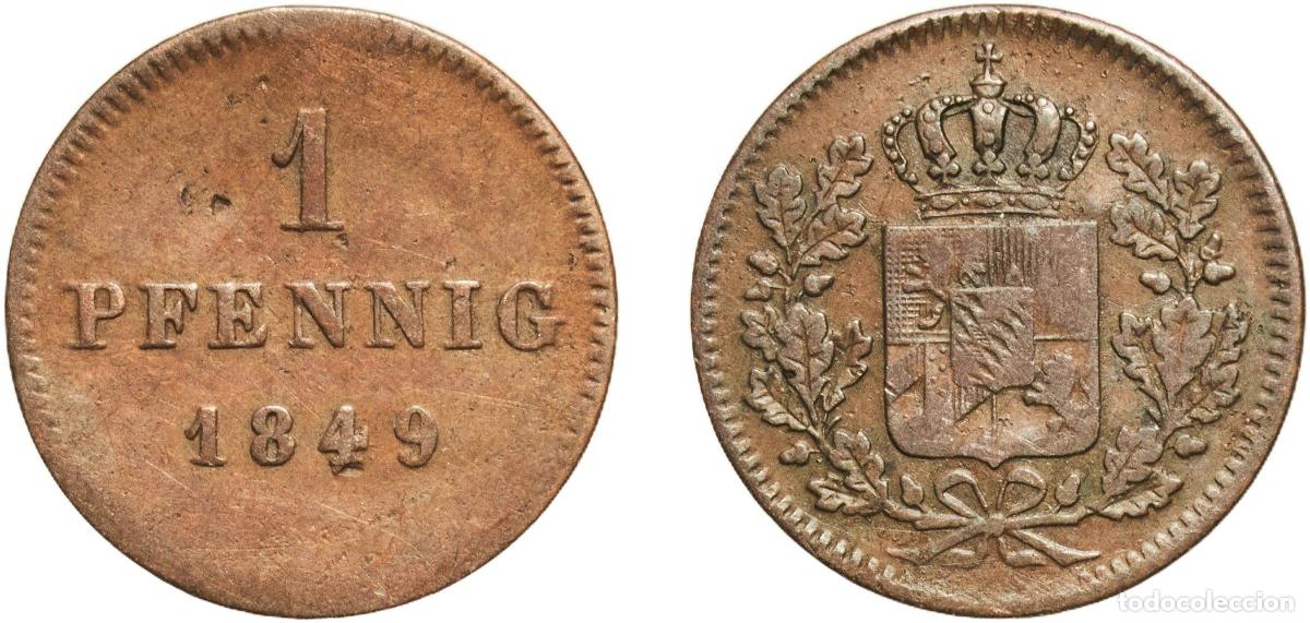 Monedas antiguas de Europa: Germany Kingdom of Bavaria German states 1849 1 Pfennig - Ludwig I / Maximillian II Copper Munich M