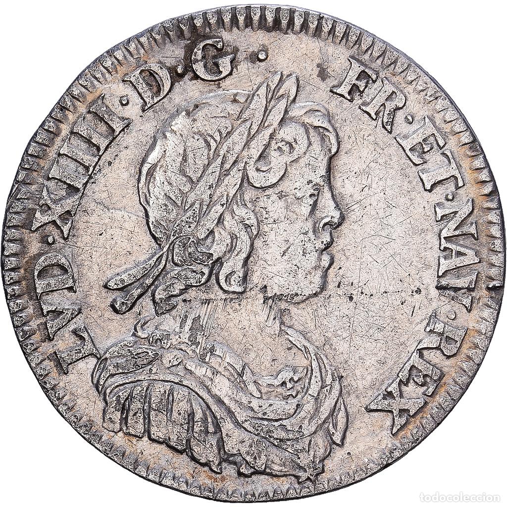 Monedas antiguas de Europa: [#1545925] Francia, Louis XIV, 1/12 Ecu &agrave; la m&egrave;che courte, 1644, Paris, Plata, MBC