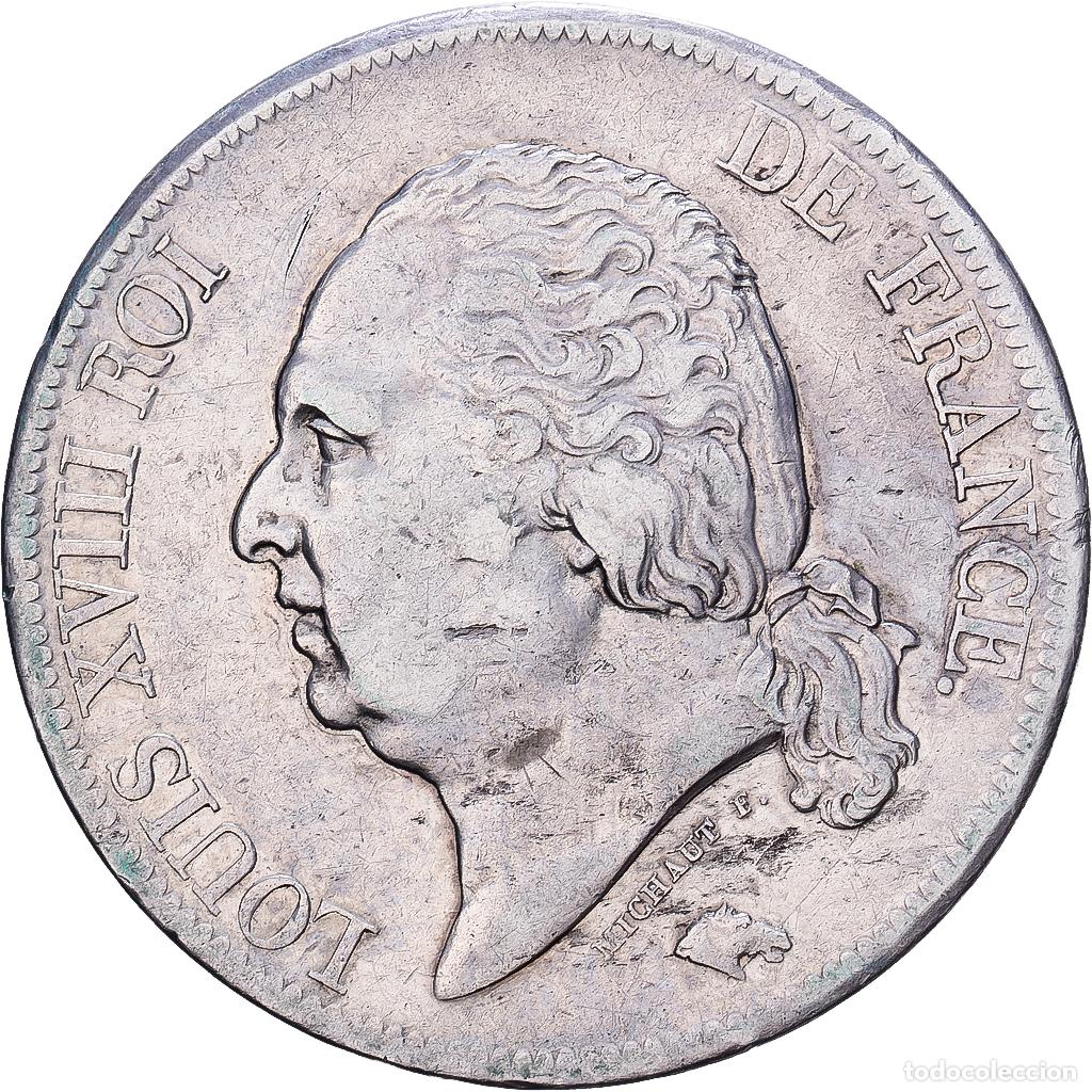 Monedas antiguas de Europa: [#1545876] Francia, Louis XVIII, 5 Francs, 1819, Rouen, Plata, MBC, Gadoury:614