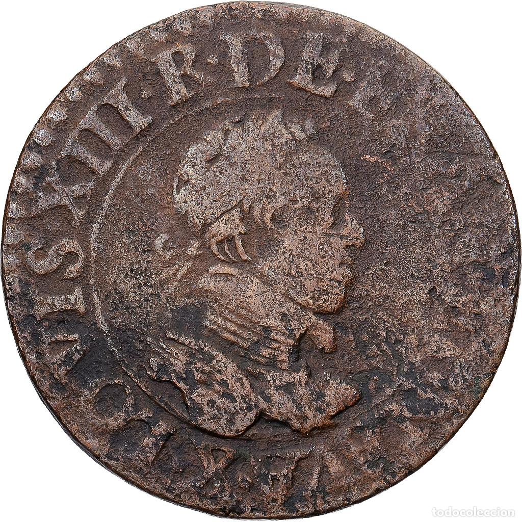 Monedas antiguas de Europa: [#1224069] Francia, Louis XIII, Double Tournois, 1615, Amiens, Cobre, BC+, Gadoury:7
