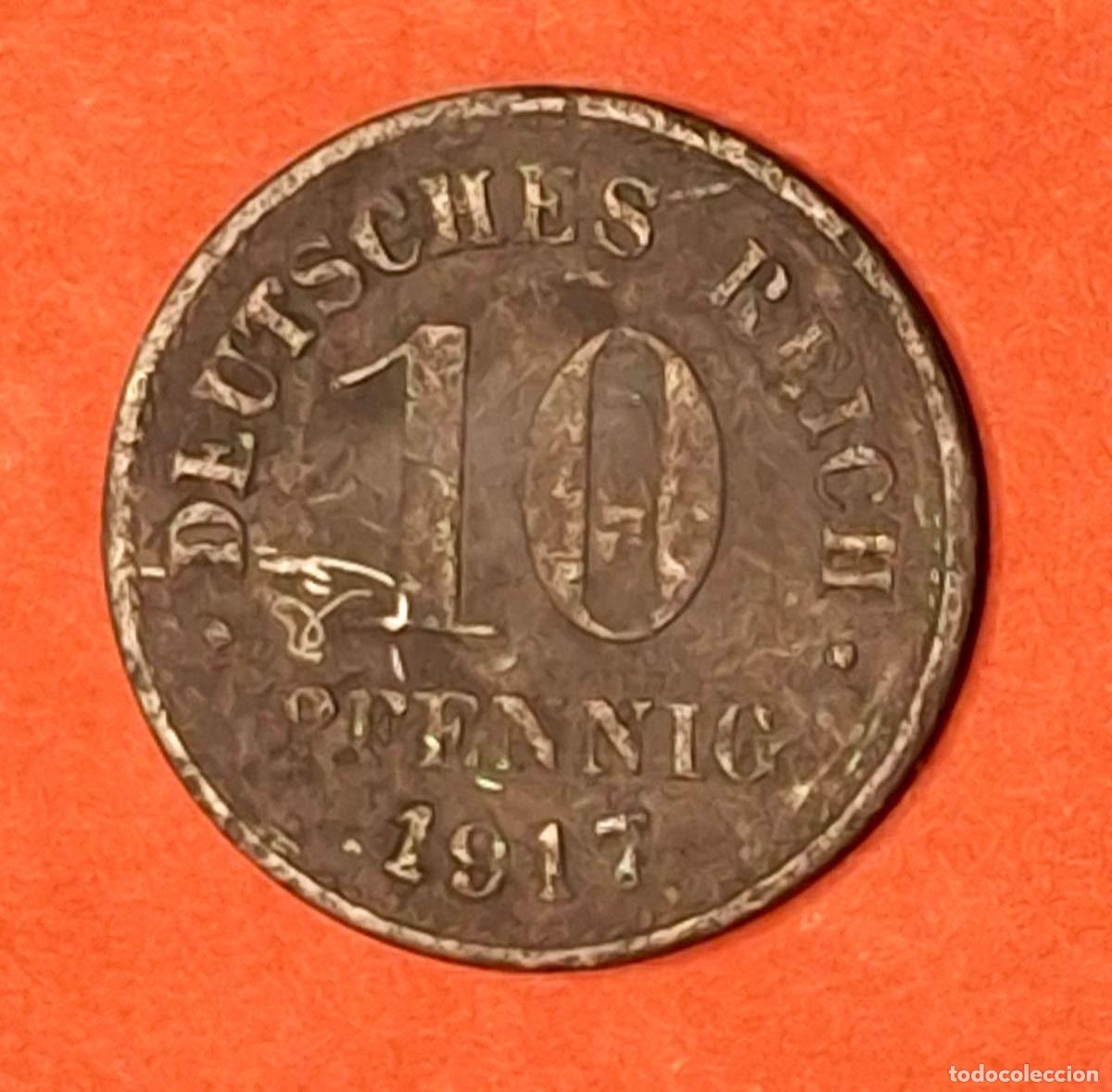 Monedas antiguas de Europa: 1917, 10 Pfennig del Imperio Alem&aacute;n Deutsches Reich