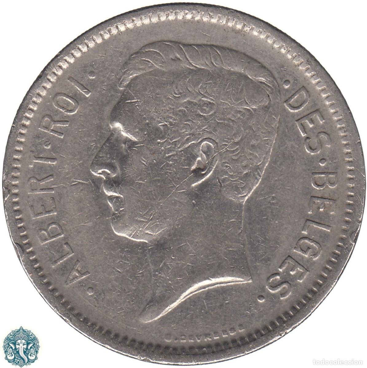 Monedas antiguas de Europa: BELGICA 5 Francos 1931 Alberto I KM#97 Roi des Belges &ndash; Canto Invertido (B)