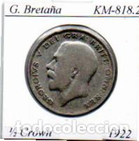 Monedas antiguas de Europa: GRAN BRETA&Ntilde;A 1922, 1-2 CROWN, KM-818.2, AG, BC