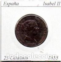 Monedas antiguas de Europa: ESPA&Ntilde;A 1855, C&Eacute;NTIMOS DE REAL, ISABEL II, COBRE