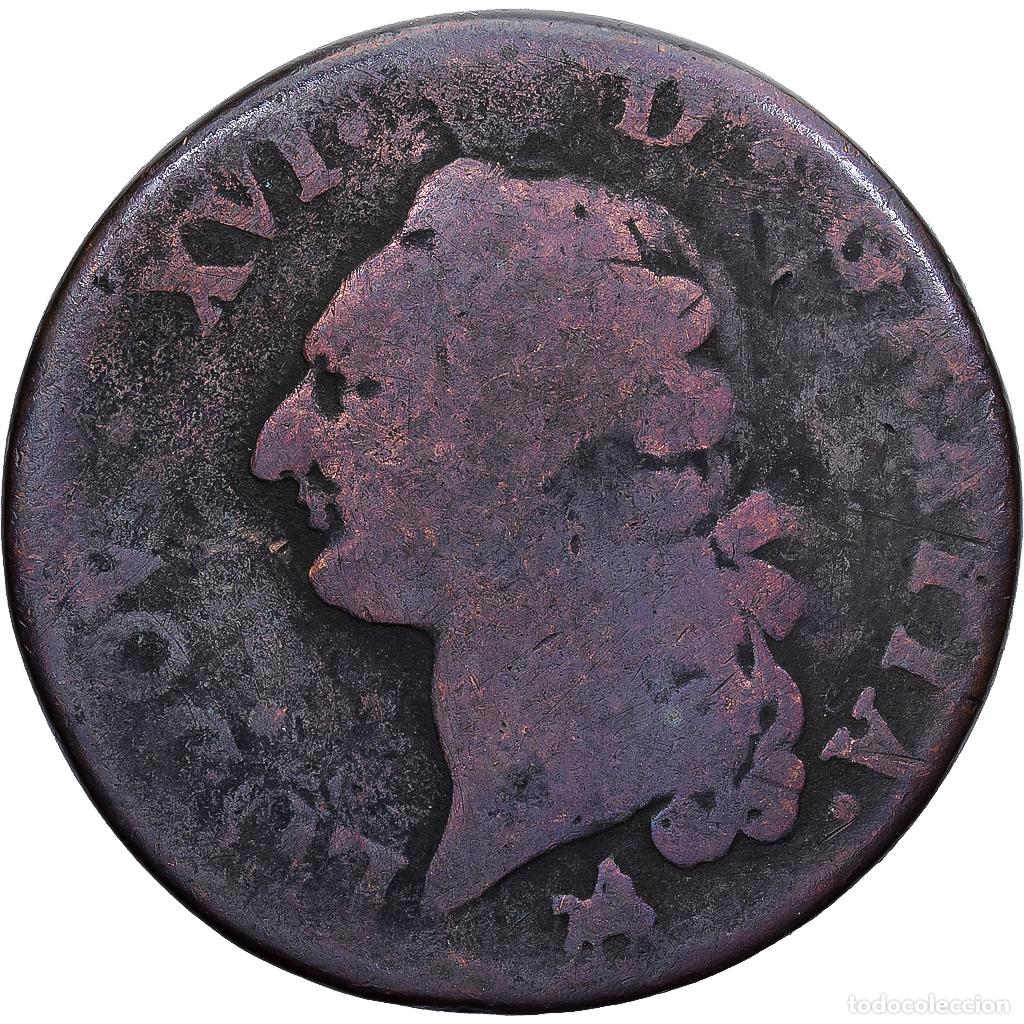 Monedas antiguas de Europa: [#1224108] Francia, Louis XVI, Sol, Sol ou sou, 1791, Rouen, Cobre, BC, Gadoury:350