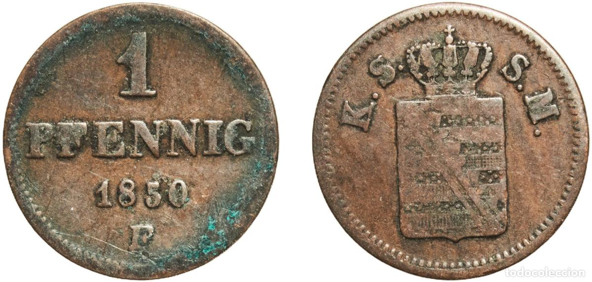 Monedas antiguas de Europa: Germany Kingdom of Saxony German states 1850 1 Pfennig - Frederick August II Copper Dresden Mint (8