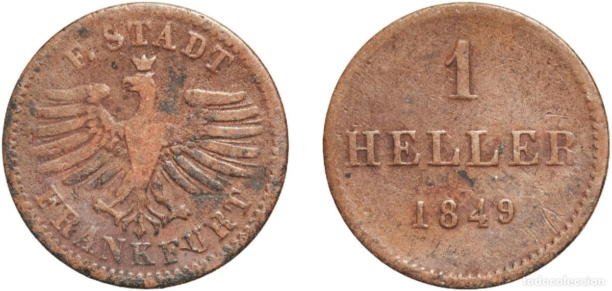 Monedas antiguas de Europa: Germany Free imperial city of Frankfurt German states 1849 1 Heller Copper Frankfurt am Main Mint (