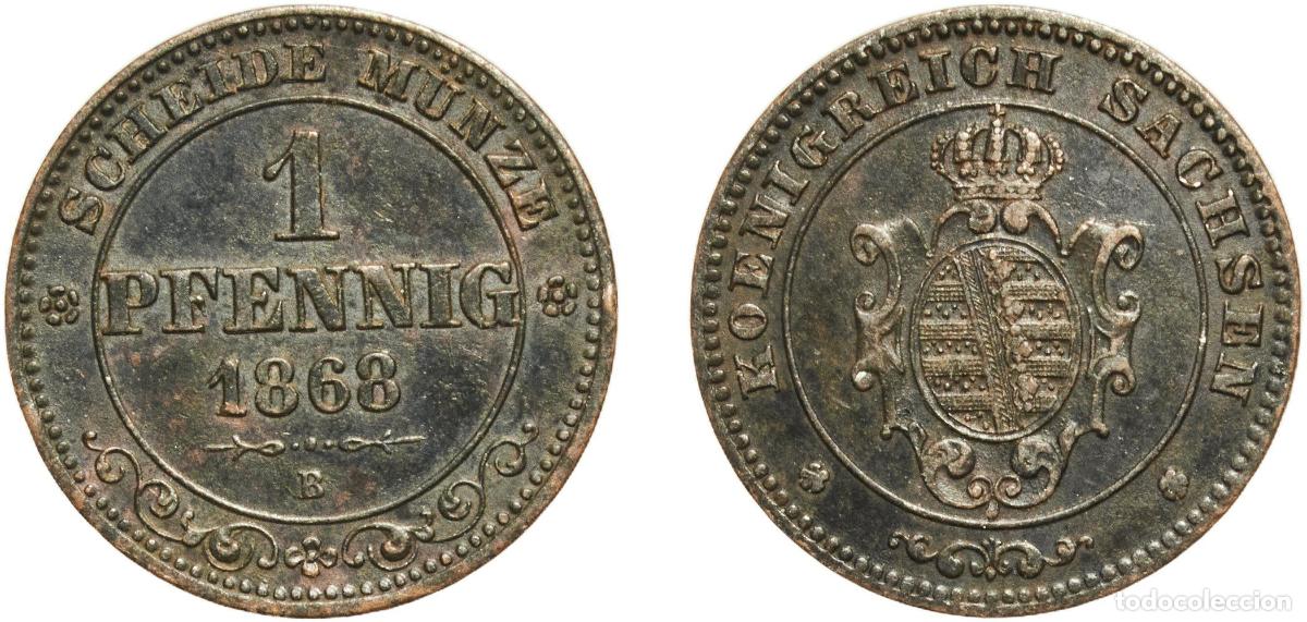 Monedas antiguas de Europa: Germany Kingdom of Saxony German states 1868 1 Pfennig - John Copper Dresden Mint (2083581) 1.4g VF