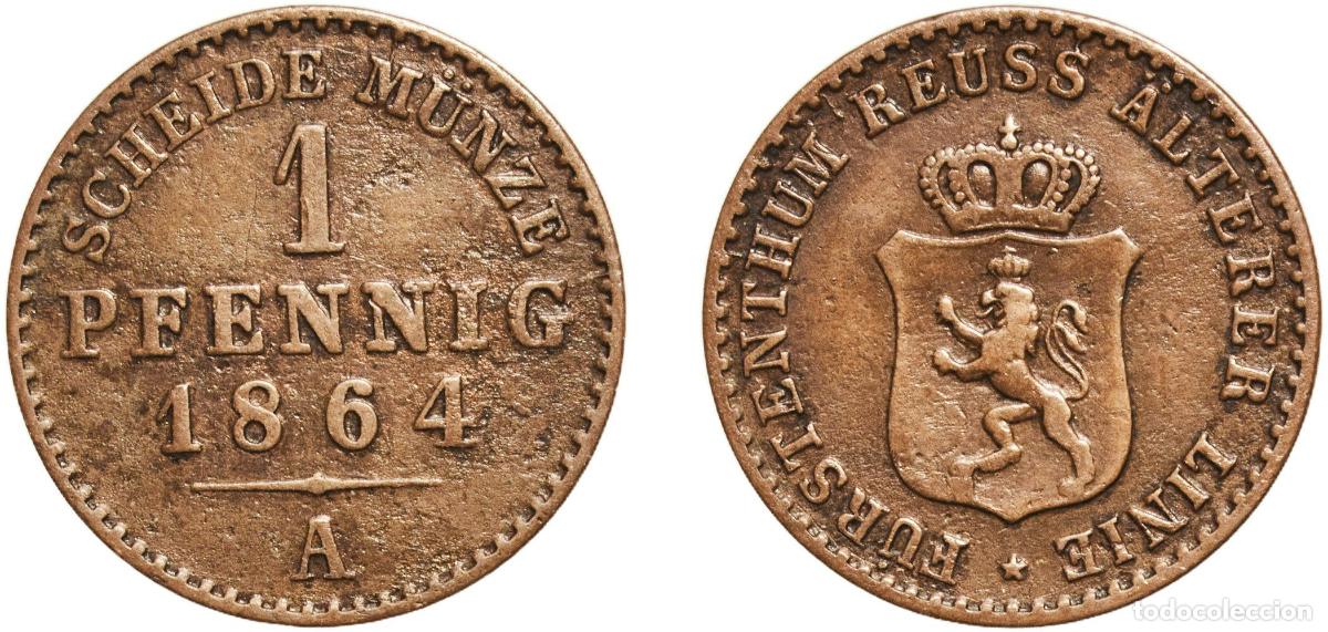 Monedas antiguas de Europa: Germany Principality of Reuss-Schleiz German states 1864 A 1 Pfennig - Henry LXVII Copper Berlin Mi